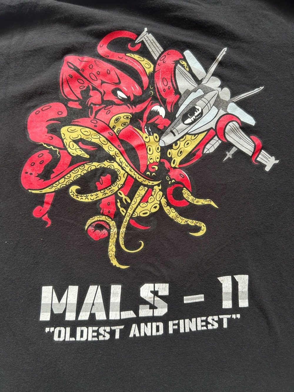 USMC DEVILFISH MALS 11 MARINE AVIATION LOGISTICS SQ BLACK SHIRT LARGE*
